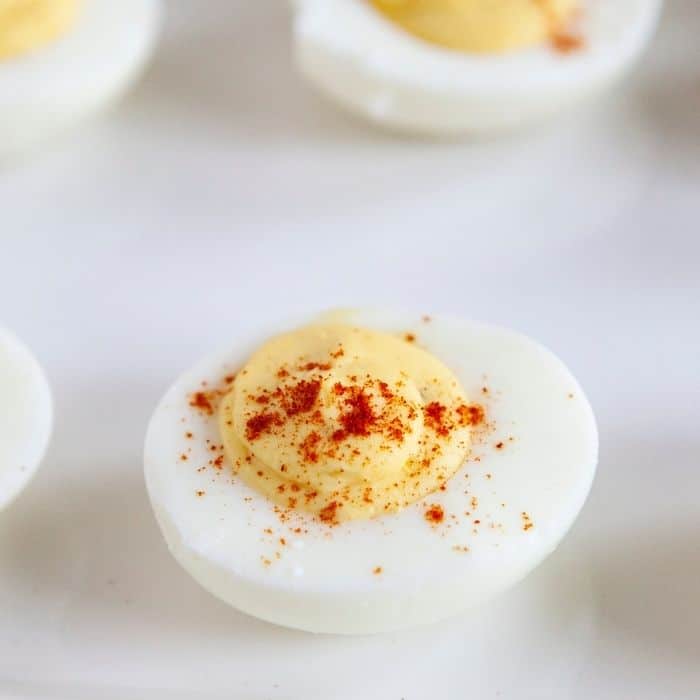 deviled eggs on platter 