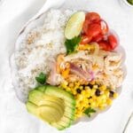 fajita rice bowl on counter