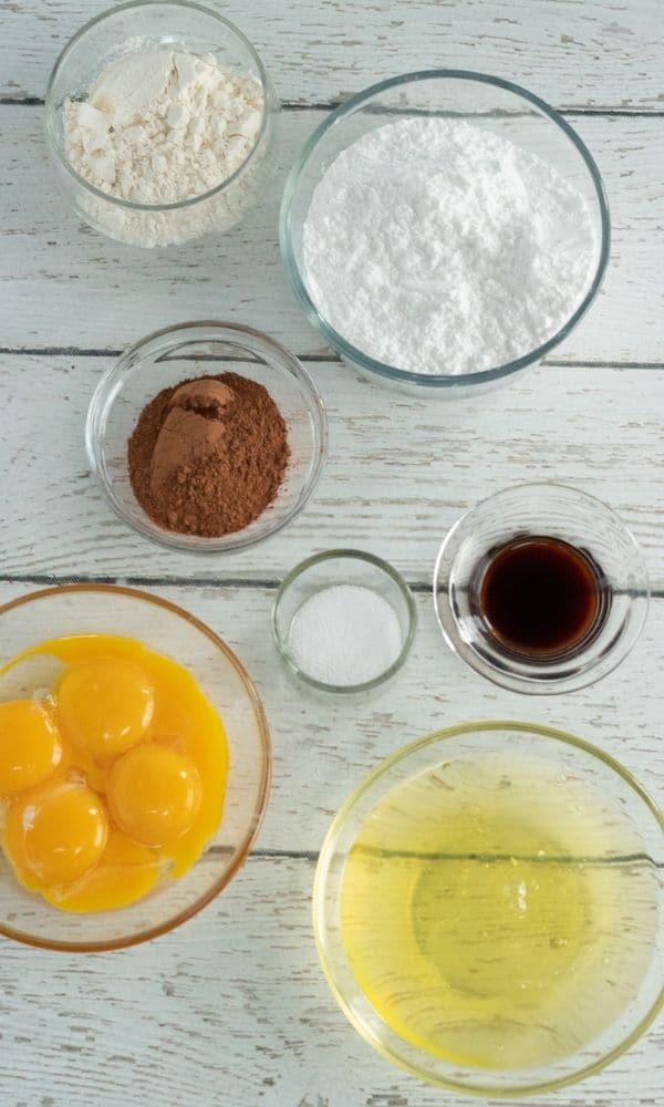 homemade chocolate cake ingredients on counter 