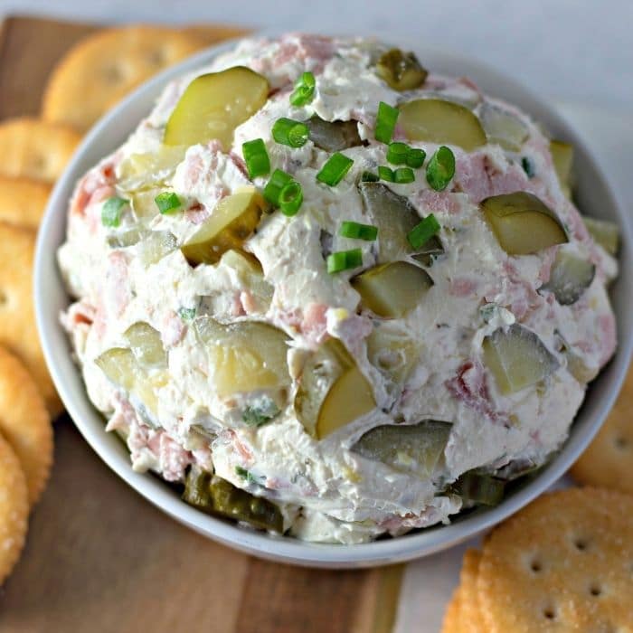 close up overview of pickle dip