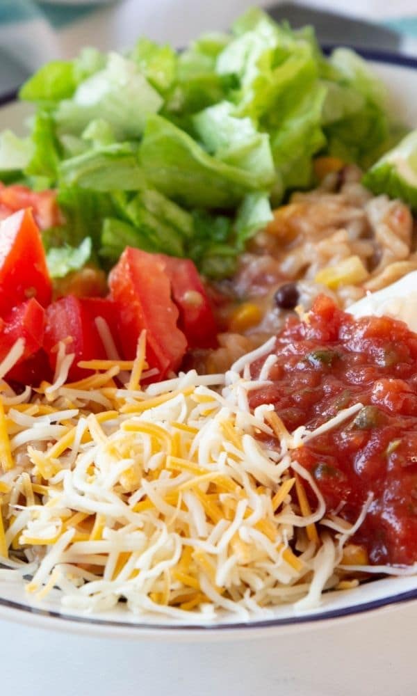 chicken burrito bowl with all the toppings 