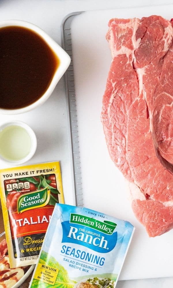 roast and ingredients on counter 