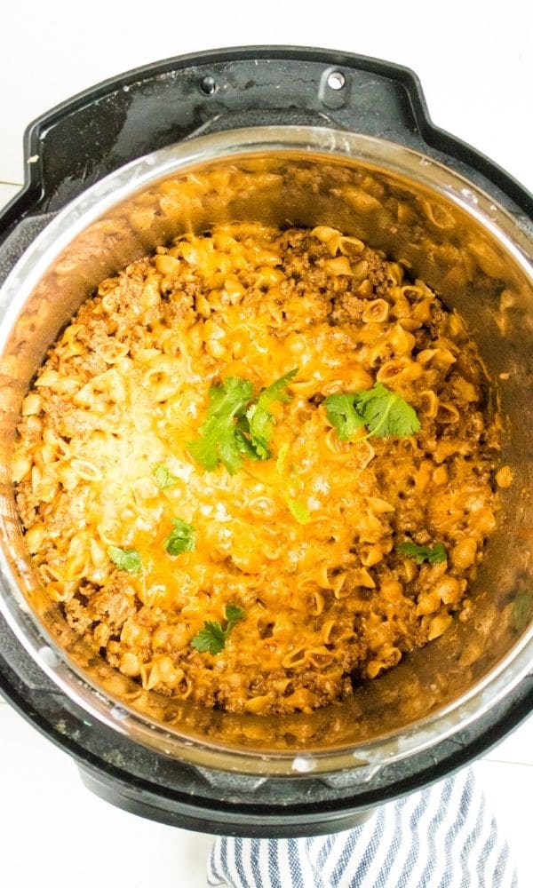 instant pot with taco pasta in it 