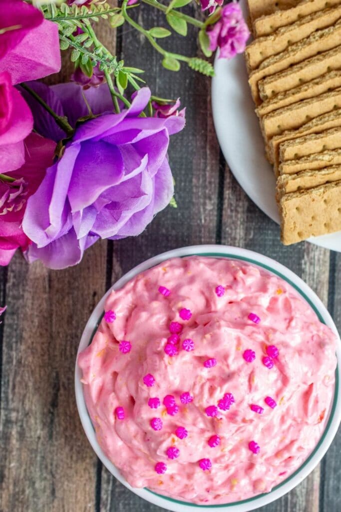 pink fruit dip on counter 