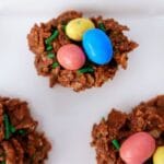 no bake bird nest cookies on a white platter