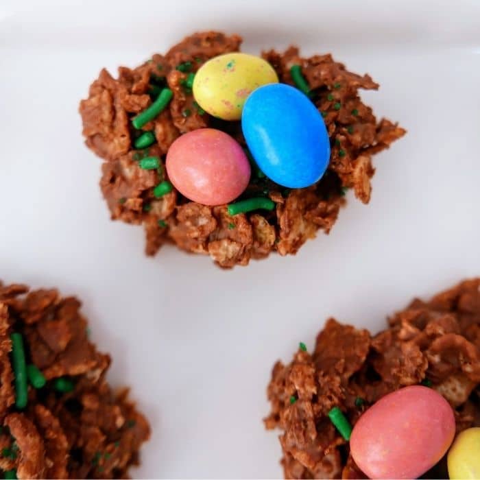 no bake bird nest cookies on a white platter 