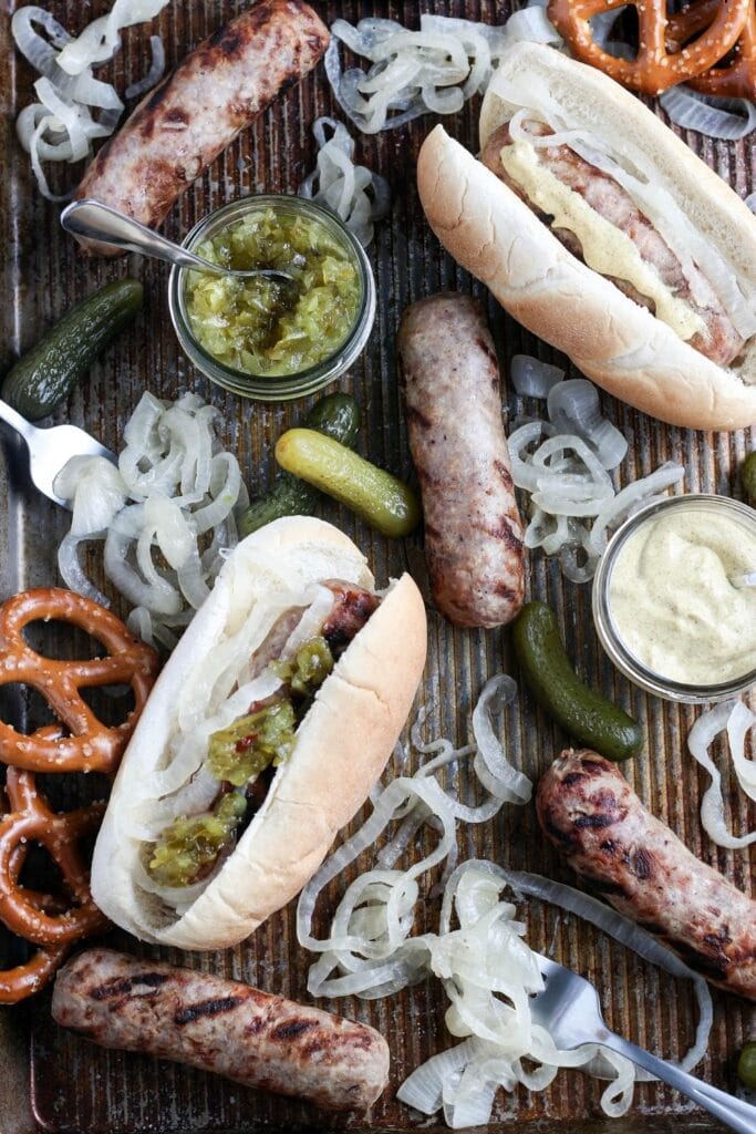 grilling brats on counter 