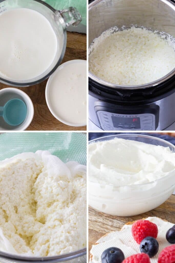 collage of pictures showing how to make cream cheese 