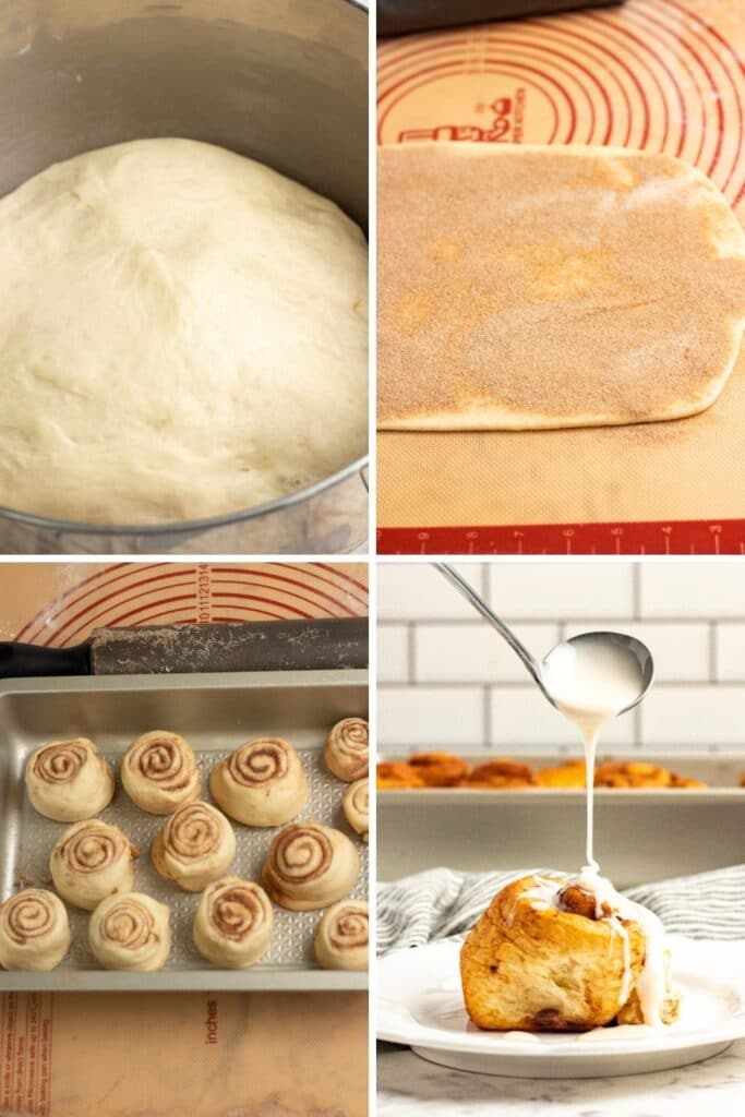 pictures on how to make maple buns from dough to drizzling with icing 