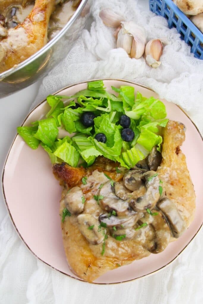 pan seared chicken with gravy on plate 