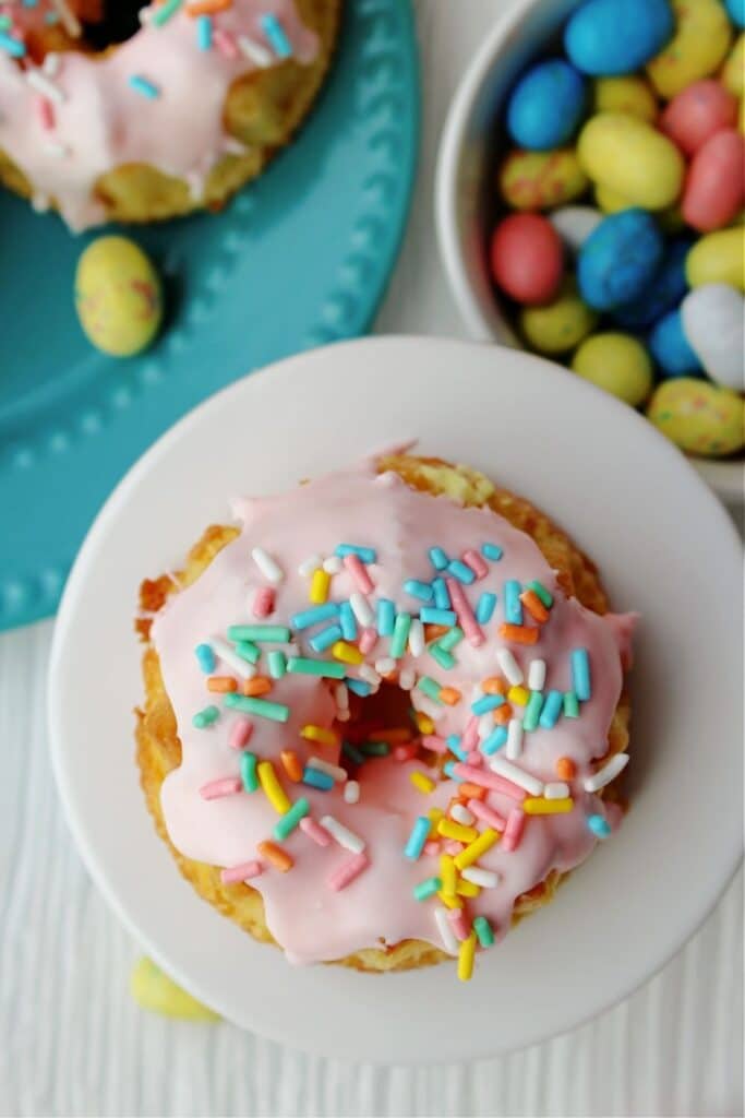 overhead view of a mini bundt cake on cupcake stand