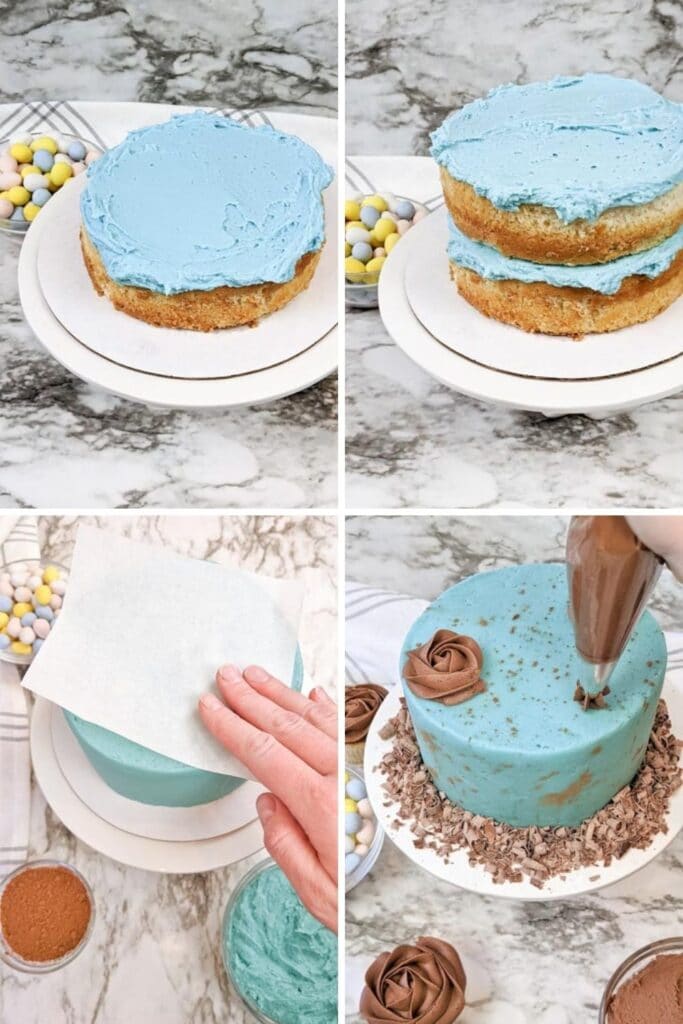 collage images on how to decorate this Easter layered cake