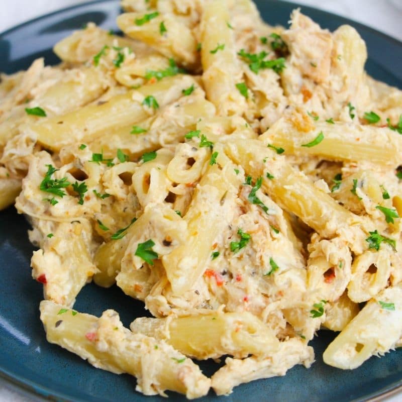 Lightened Up Copycat Slow Cooker Olive Garden Chicken Pasta - Pound Dropper