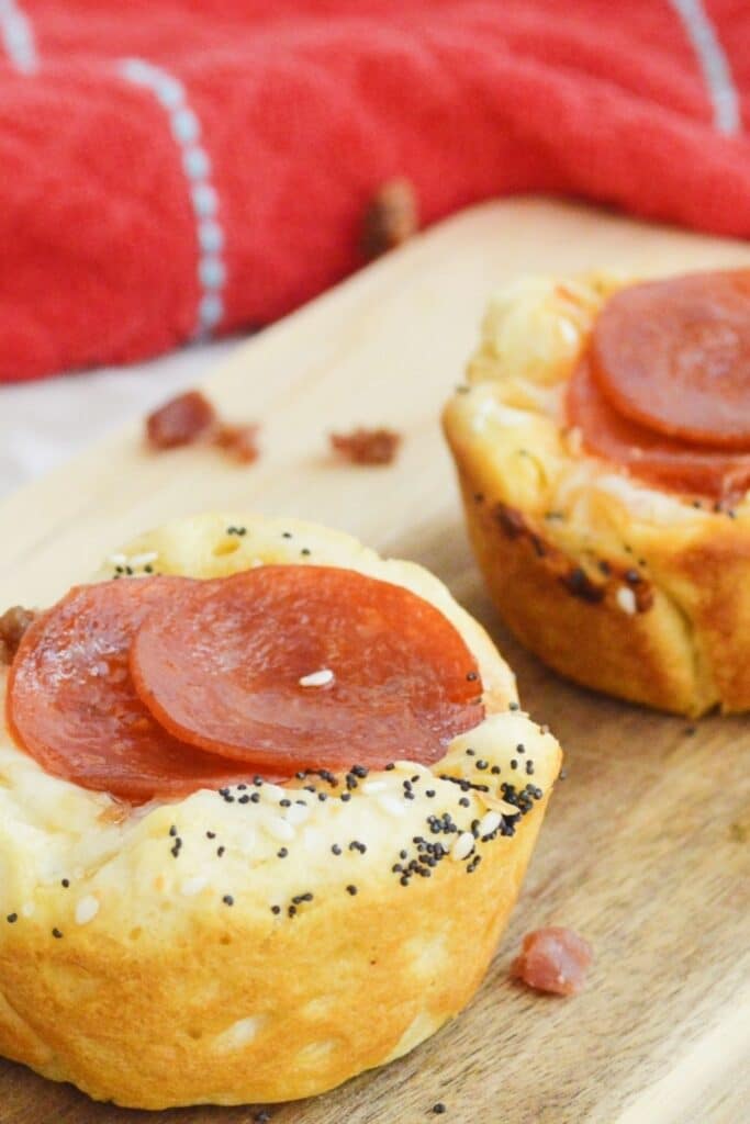 pepperoni cups on cutting board