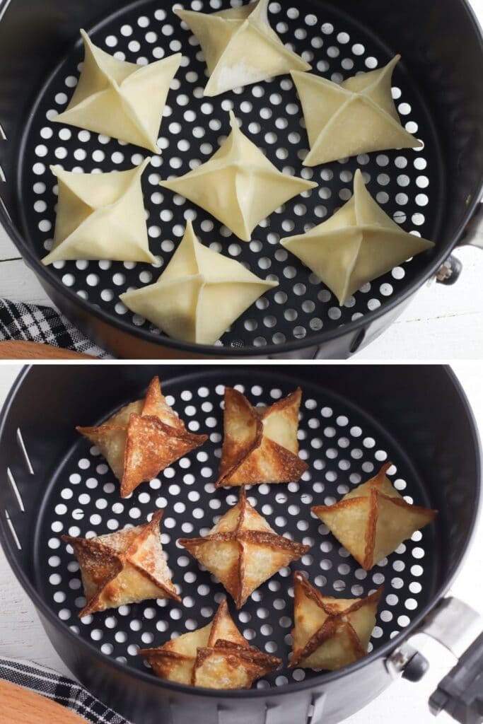 air fryer crab rangoons in basket 