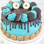cookie monster cake on a platter