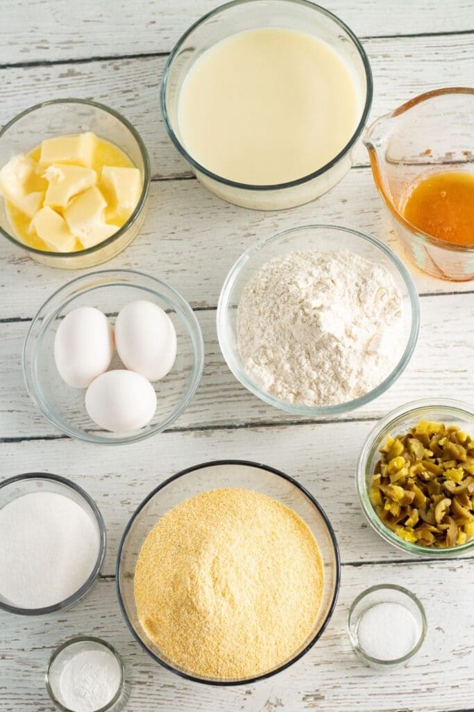 ingredients for a jalapeno cornbread on counter 