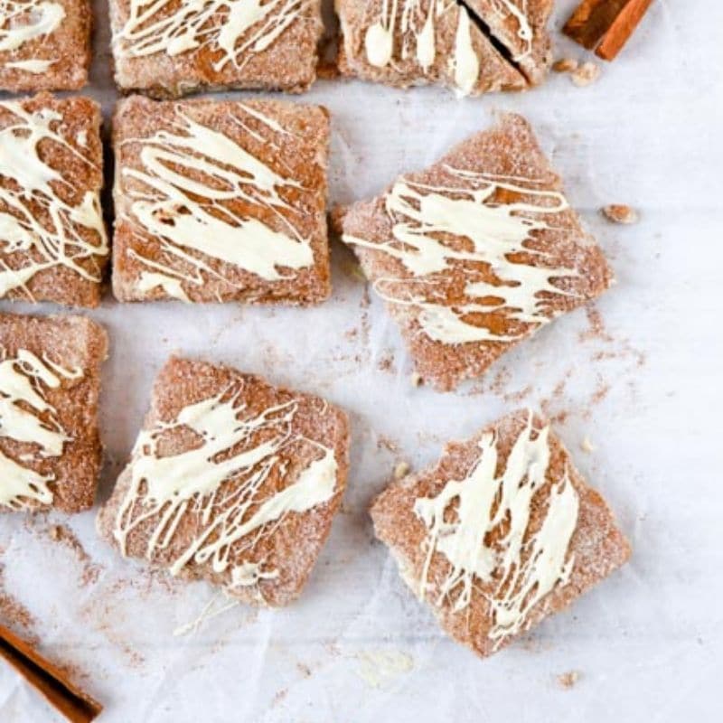 white chocolate coated toffee on parchment paper 