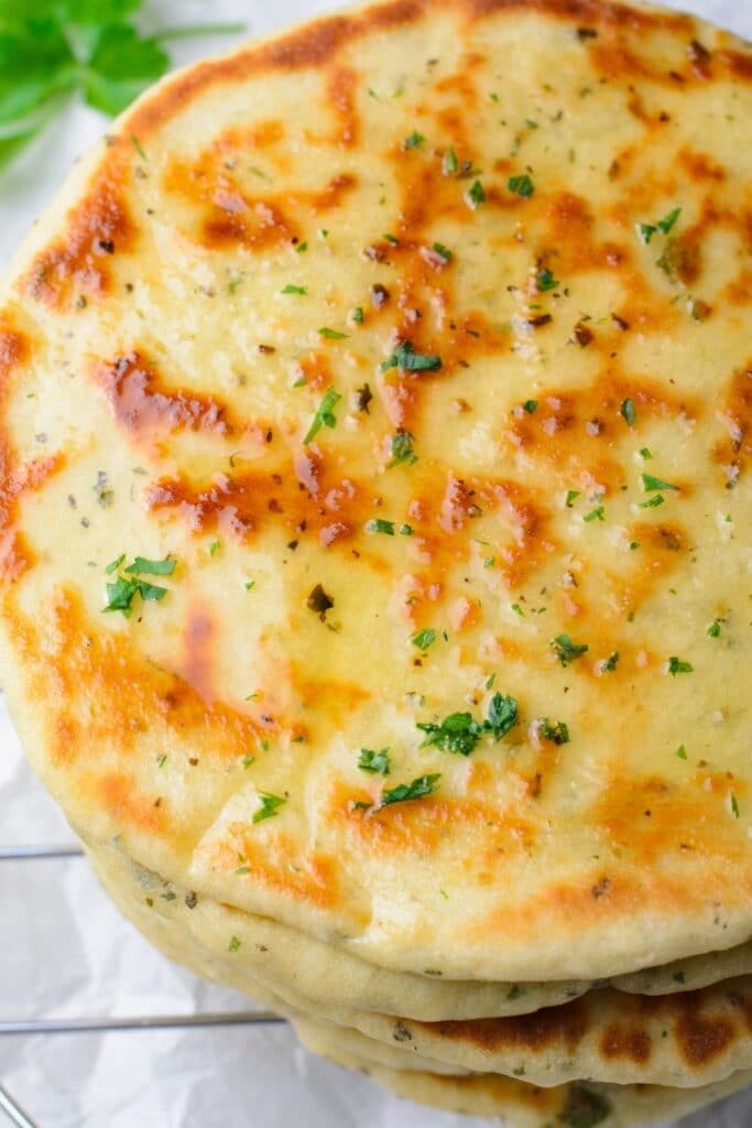 close up overview of naan flatbread 