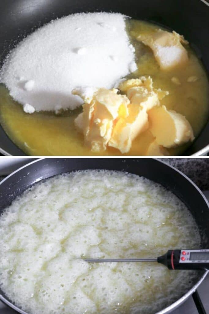 pictures on how to melt down sugar mixture for toffee 