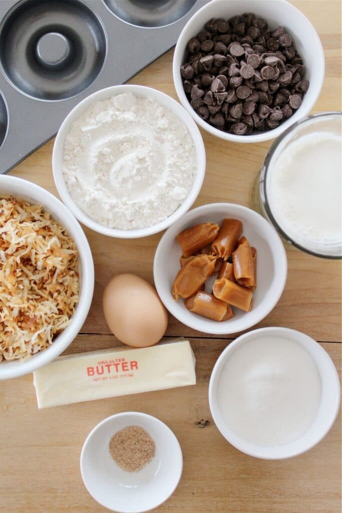 ingredients for coconut donuts on a table