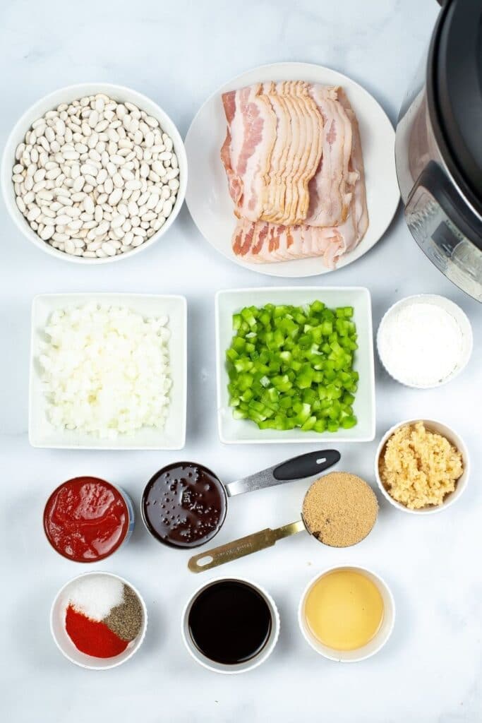 baked bean ingredients on counter 