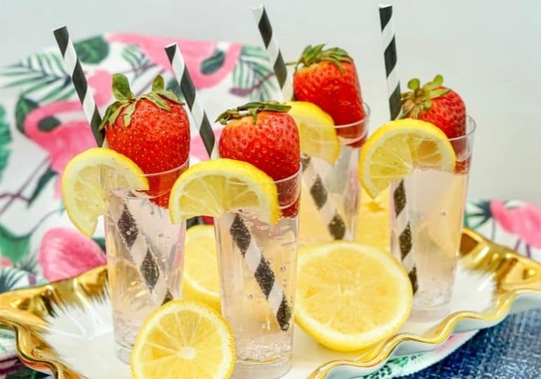 tray of strawberry lemonade vodka cocktails