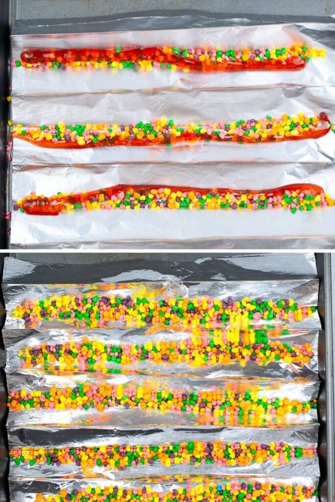 candy nerd ropes on aluminum foil 