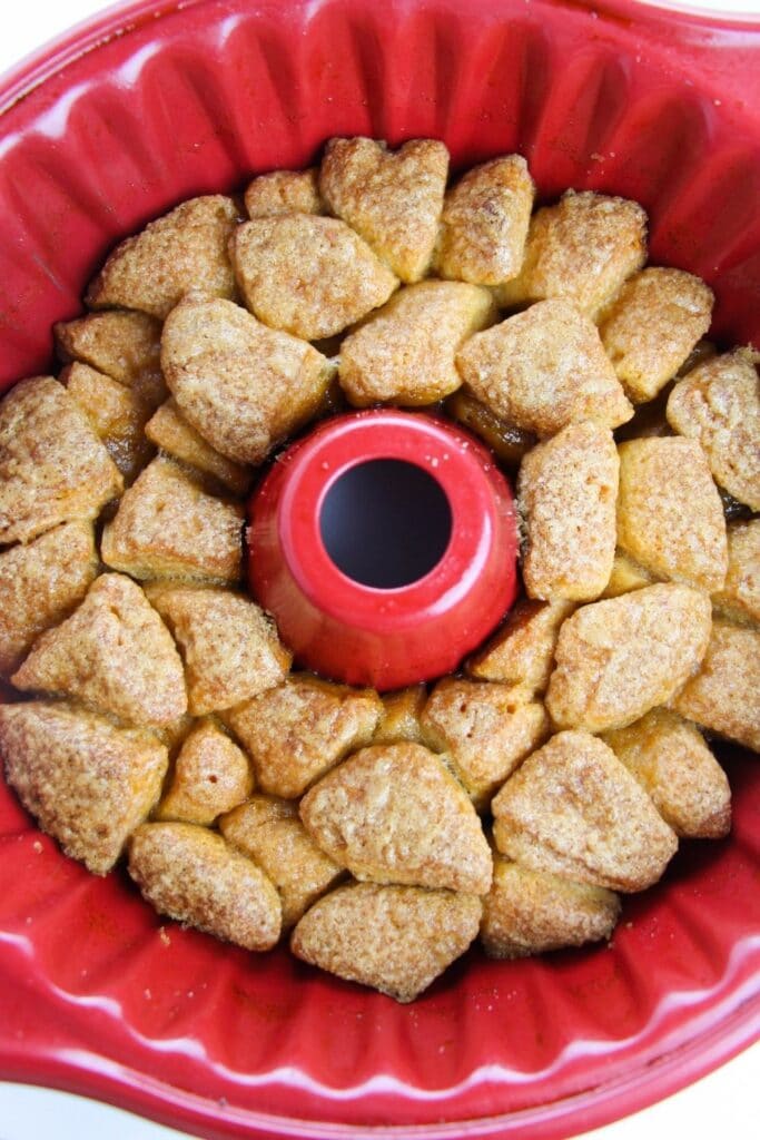 cinnamon sugar coated biscuits in Bundt pan