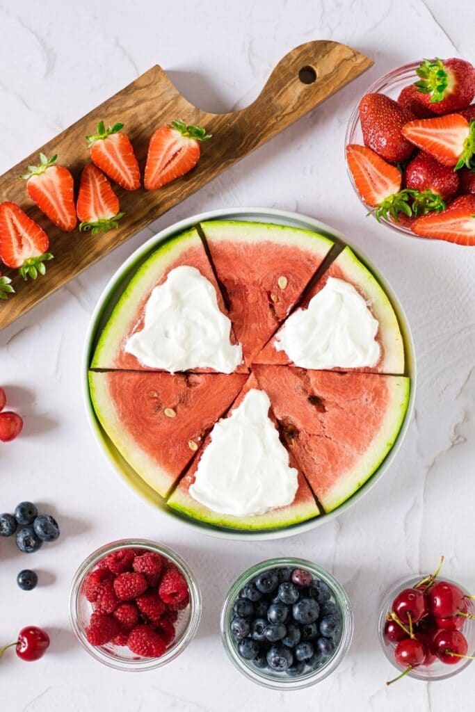 yogurt spread on watermelon slices 