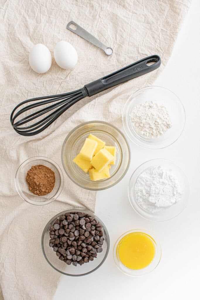 ingredients for lava cake on white counter 