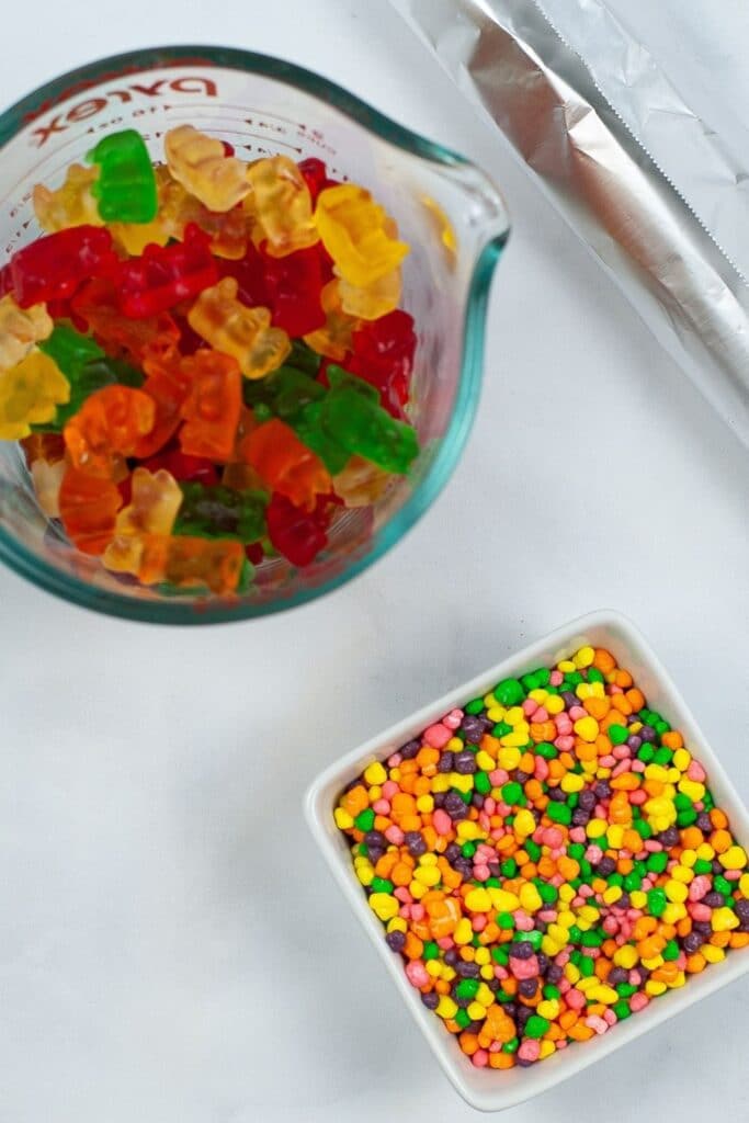 gummy bears and nerds on counter 