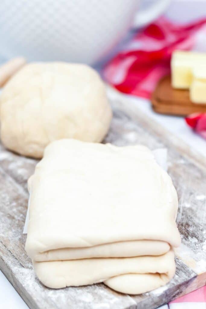 puff pastry sheets on cutting board 