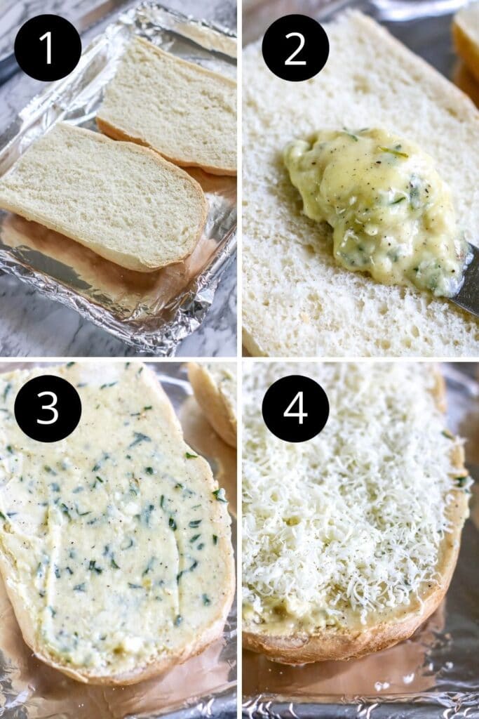 collage of how to make garlic cheesy bread