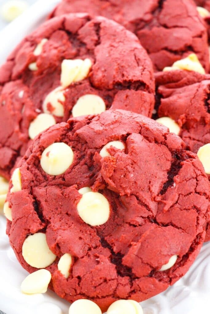 tray of red velvet cookies