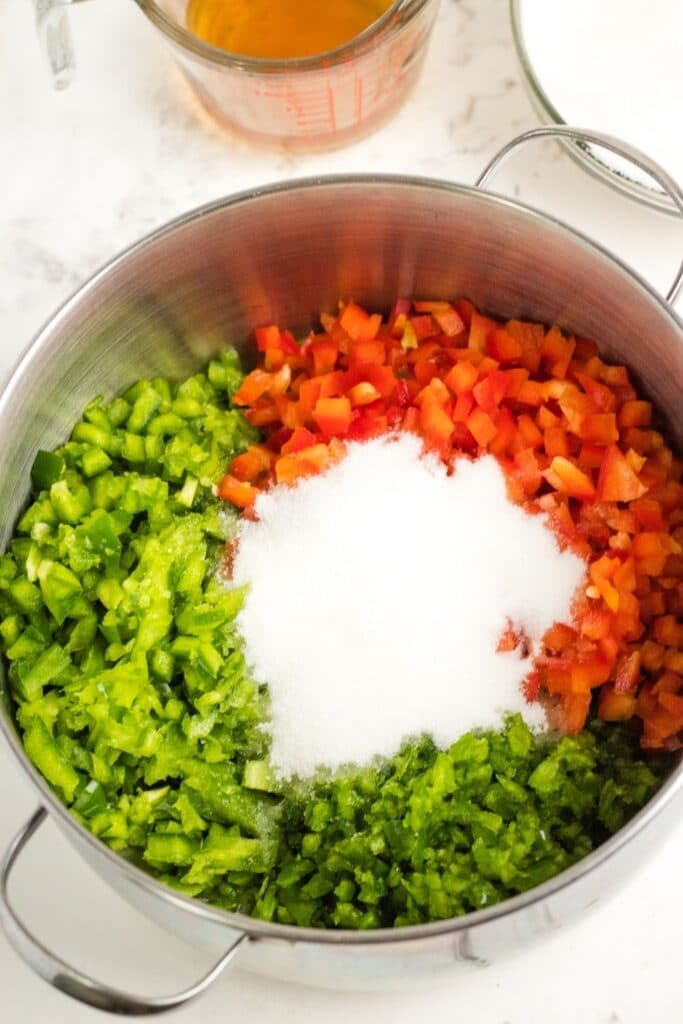 sweet pepper jelly process image over head shot 