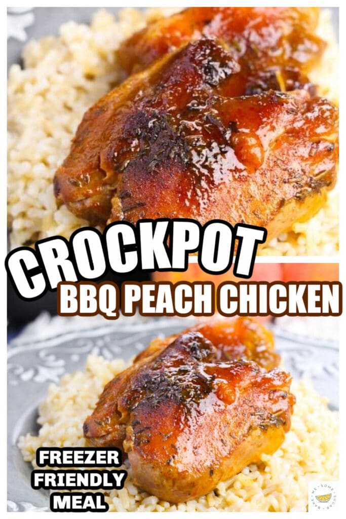 BBQ Peach Crockpot Chicken Thighs collage 