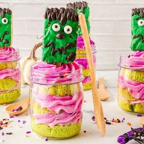 frankenstein cupcake dessert in jars