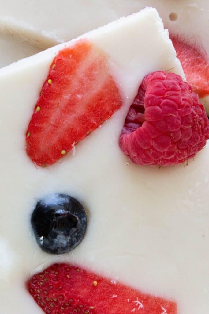 closeup of yogurt bark with fruit on it