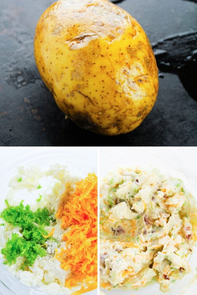 collage of twice baked potato steps 