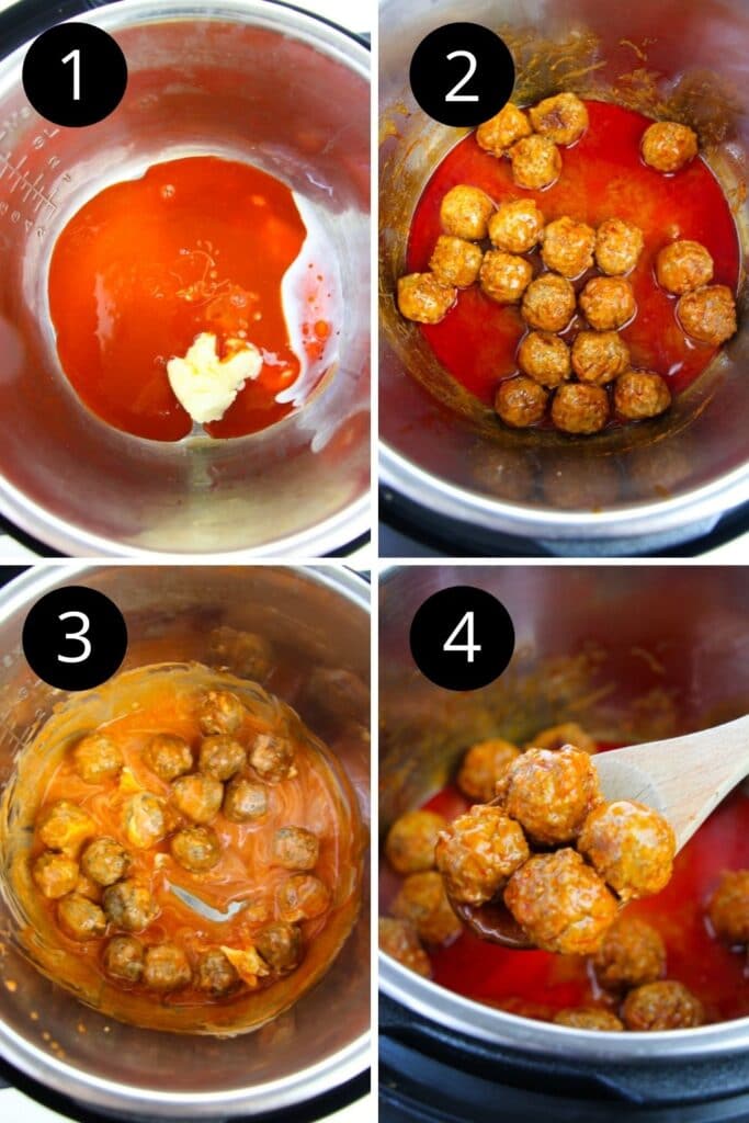 collage of pictures on how to make meatballs in Instant Pot 