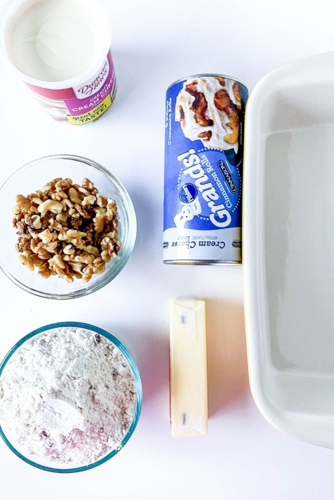 ingredients for dump cake on white counter 