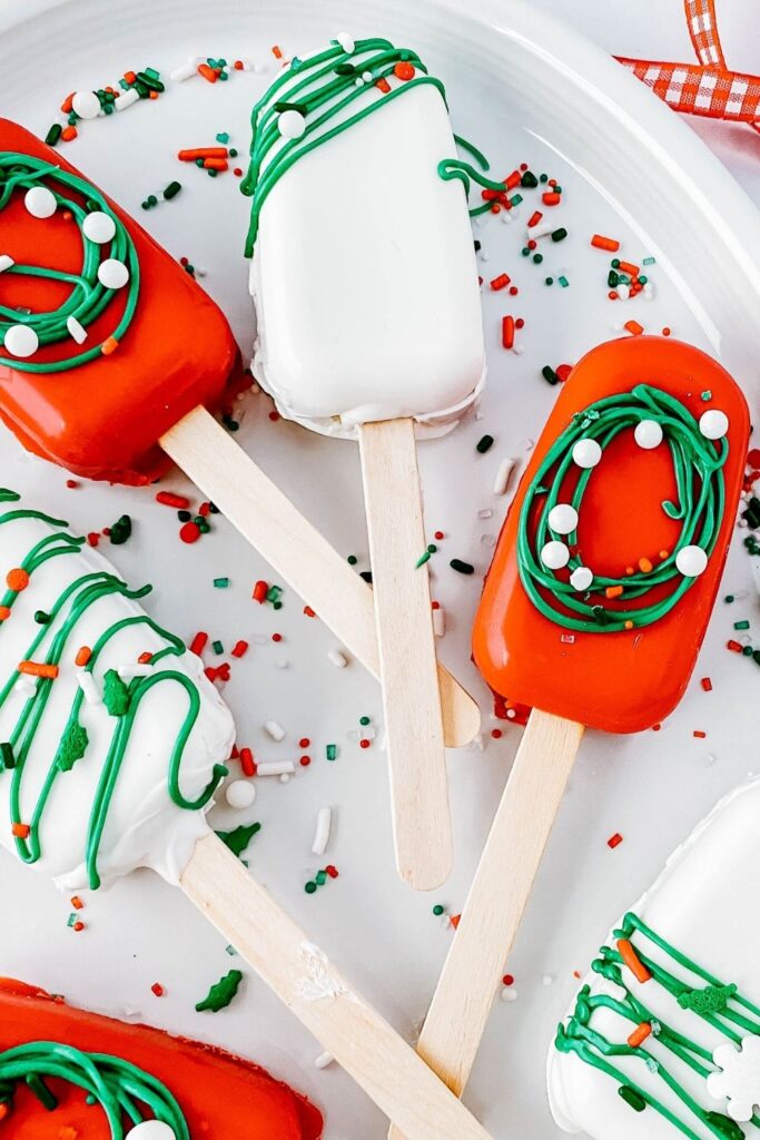 holiday cakesicles on a plate 