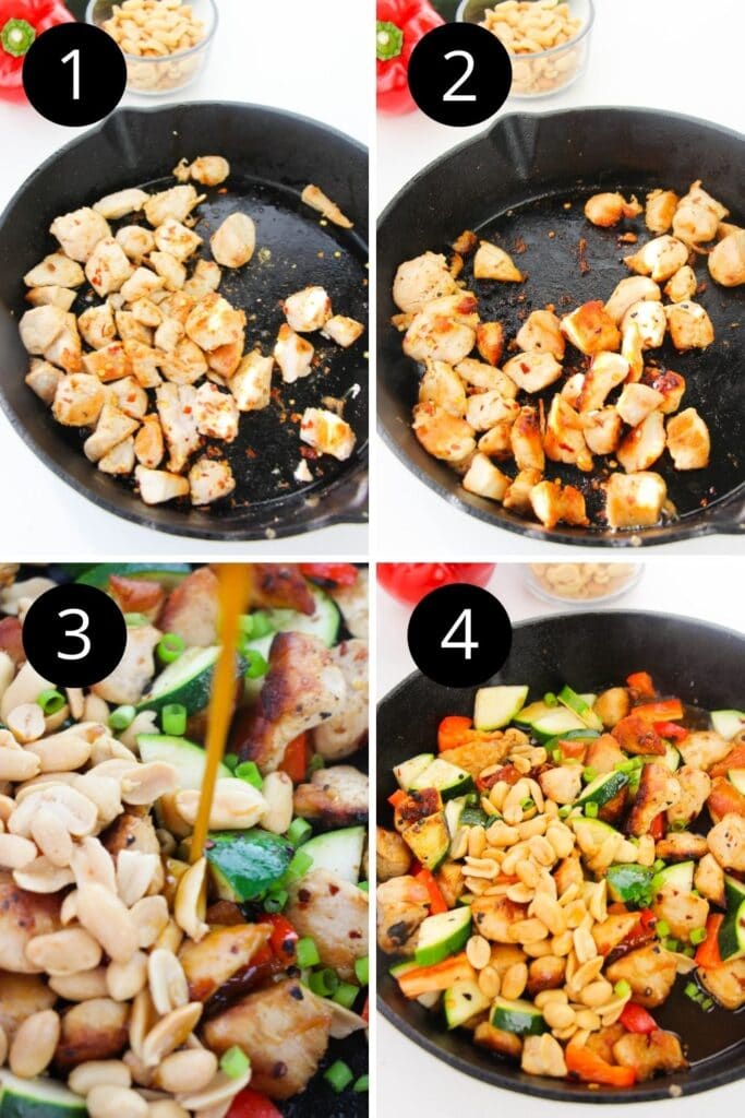 kung pao chicken panda collage of steps to make 