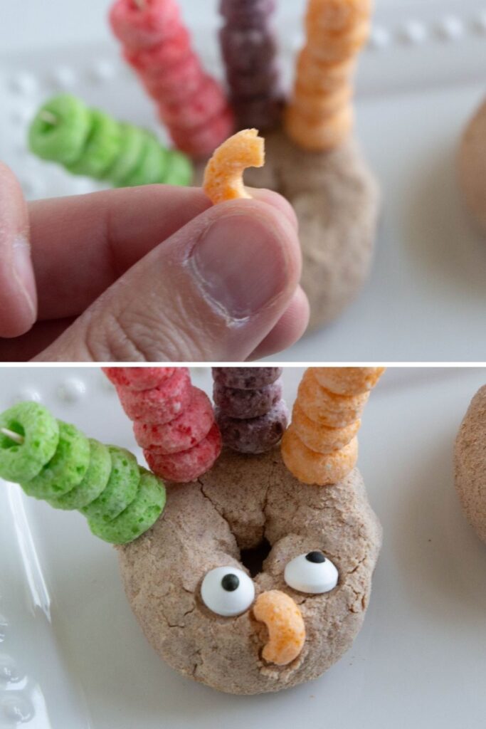 collage on assembling turkey donuts