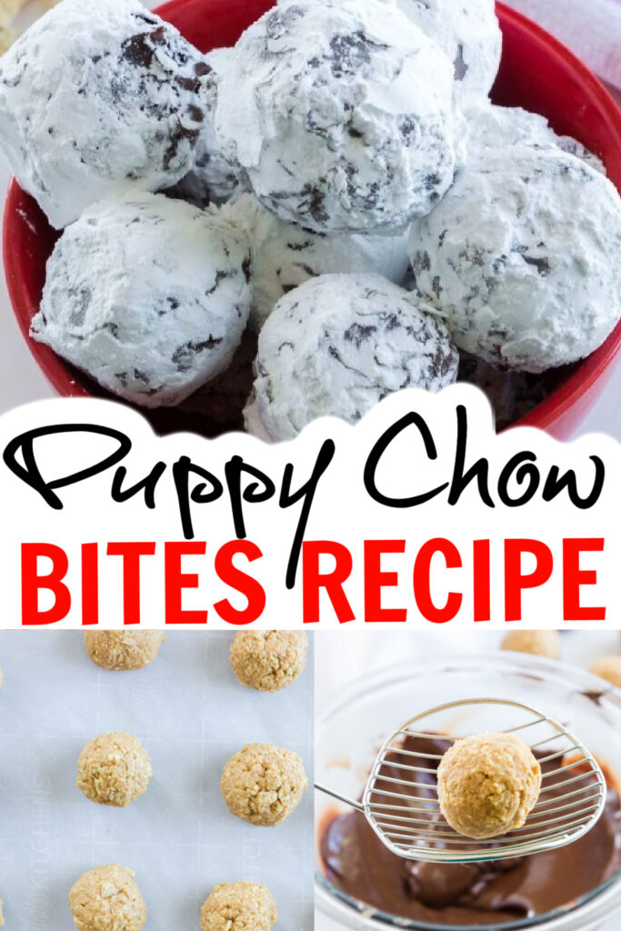 Puppy Chow Bites image with words saying what it is 