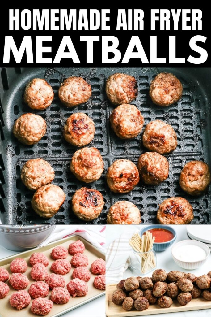 collage of air fryer meatballs