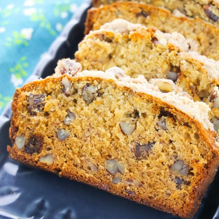 sliced banana bread on plate 