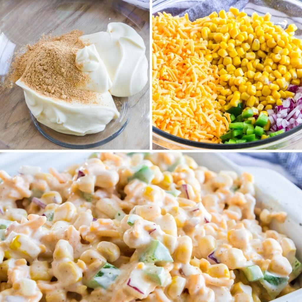 steps to make corn dip in a collage