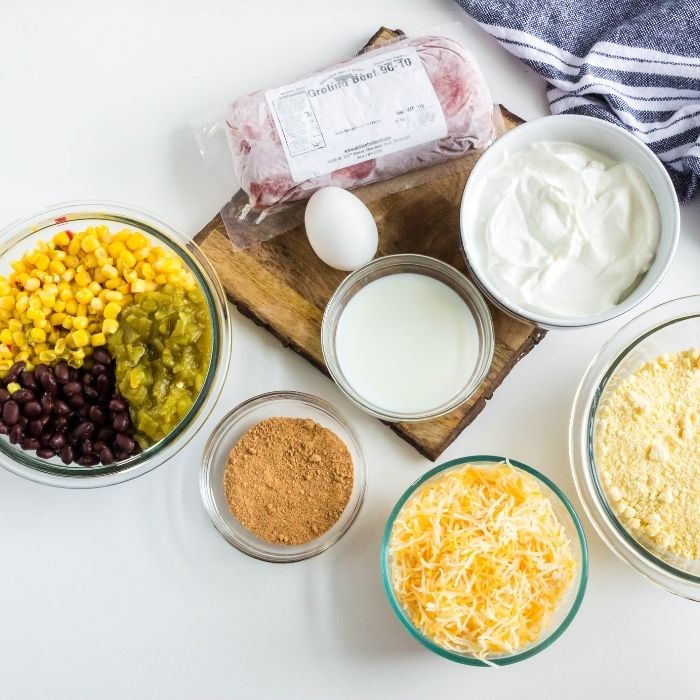 ingredients on a counter for taco bake 